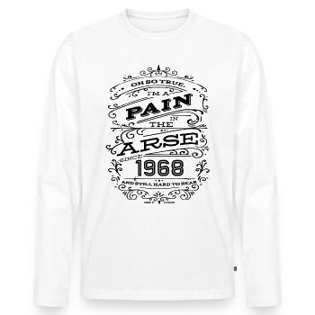 Hillarious Lustiges Geburtstagsshirt 1968 Black Edition - Männer Premium Bio Langarmshirt - Weiß - Vorne - Nico (187cm)