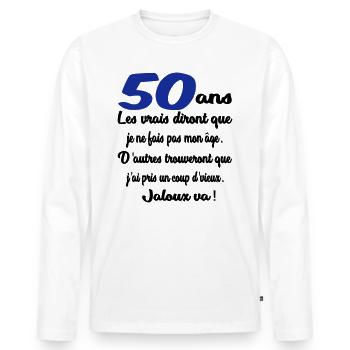 50 ans / anniversaire 50 ans / t-shirt 50 ans - T-shirt manches longues Premium bio Homme - blanc - Devant - Nico (187cm)
