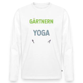 Gärtnern ist mein Yoga Mann mit Schaufel Schere - Männer Premium Bio Langarmshirt - Weiß - Vorne - Nico (187cm)