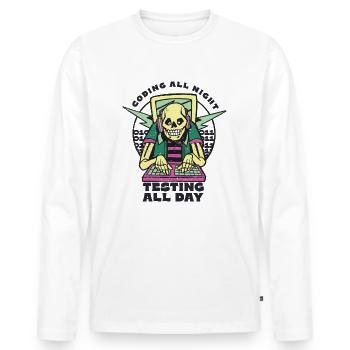 "Coding All Night Programmer | Programmierer" - Männer Premium Bio Langarmshirt - Weiß - Vorne - Nico (187cm)