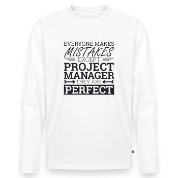 "Project Manager Perfect" | "Project Manager" - Men's Premium Organic Long Sleeve Shirt - white - Front - Nico (187cm)