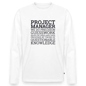 "Project Manager Guesswork" | "Project Manager" - Men's Premium Organic Long Sleeve Shirt - white - Front - Nico (187cm)