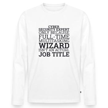 « Cyber Security Expert Wizard | Hackers » - T-shirt manches longues Premium bio Homme - blanc - Devant - Nico (187cm)