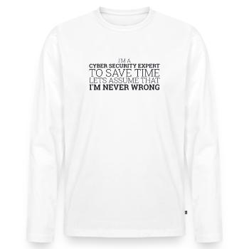 « Temps d'expert en cybersécurité | Hacker » - T-shirt manches longues Premium bio Homme - blanc - Devant - Nico (187cm)