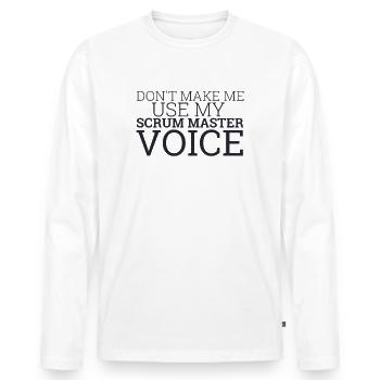 "Scrum Master Voice | " Scrum Master"" - Men's Premium Organic Long Sleeve Shirt - white - Front - Nico (187cm)