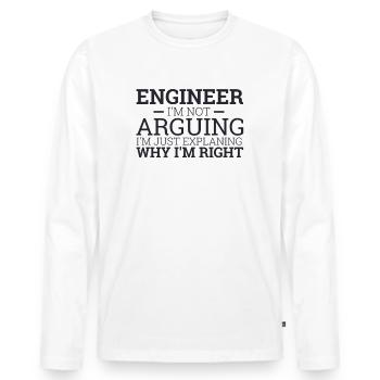 "Engineer Arguing | Engineer" - Men's Premium Organic Long Sleeve Shirt - white - Front - Nico (187cm)