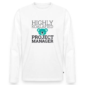 "Project Manager Koalafied | Project Manager" - Men's Premium Organic Long Sleeve Shirt - white - Front - Nico (187cm)
