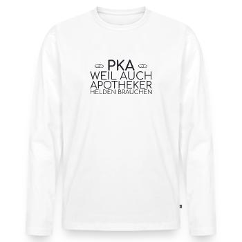 "PKA Helden | Apotheke" - Männer Premium Bio Langarmshirt - Weiß - Vorne - Nico (187cm)