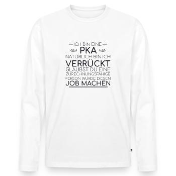 "PKA Verrückt | Apotheke" - Männer Premium Bio Langarmshirt - Weiß - Vorne - Nico (187cm)