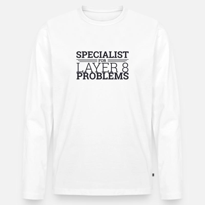 "Layer 8 Specialist | Admin" - Männer Premium Bio Langarmshirt - Weiß