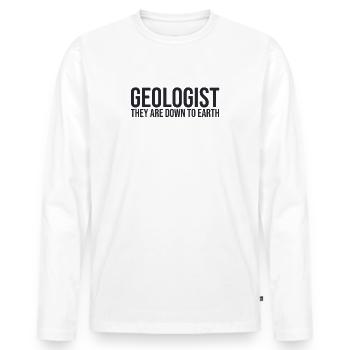 « Géologue Earth | Geology » - T-shirt manches longues Premium bio Homme - blanc - Devant - Nico (187cm)