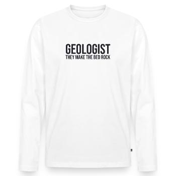 « Géologue Bed | Geology » - T-shirt manches longues Premium bio Homme - blanc - Devant - Nico (187cm)