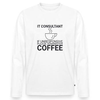 "IT-Consultant Coffee | IT-Consultant" - Männer Premium Bio Langarmshirt - Weiß - Vorne - Nico (187cm)