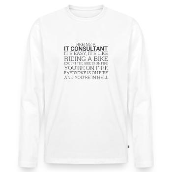 "IT-Consultant Bike | IT-Consultant" - Männer Premium Bio Langarmshirt - Weiß - Vorne - Nico (187cm)