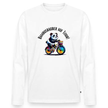 Bamboo Raider on Tour Panda - Men's Premium Organic Long Sleeve Shirt - white - Front - Nico (187cm)