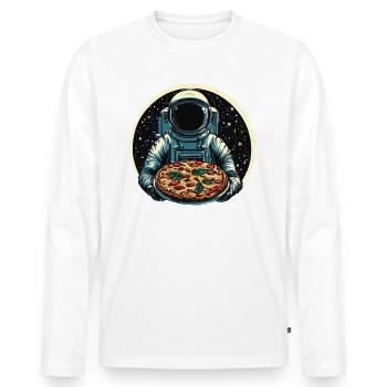 Astronaut mit Salami Pizza Weltraum Design - Männer Premium Bio Langarmshirt - Weiß - Vorne - Nico (187cm)