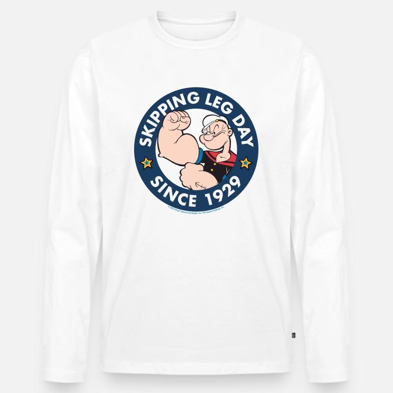 Popeye Skipping Leg Day Since 1929 - Männer Premium Bio Langarmshirt - Weiß
