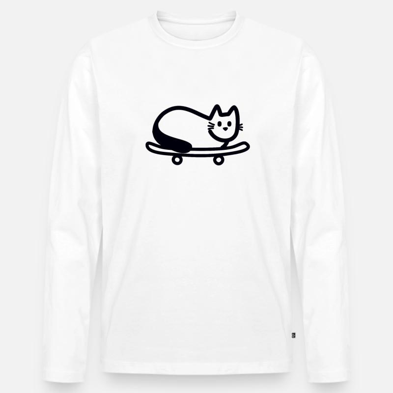 Katze auf Skateboard - Männer Premium Bio Langarmshirt - Weiß