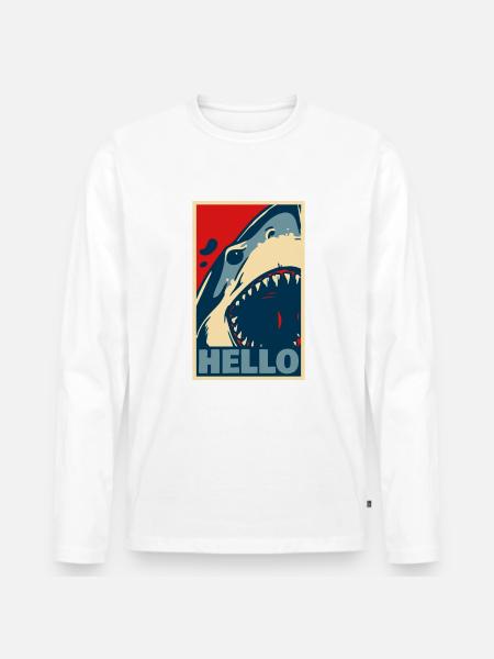 Hallo Hai - Männer Premium Bio Langarmshirt - Weiß