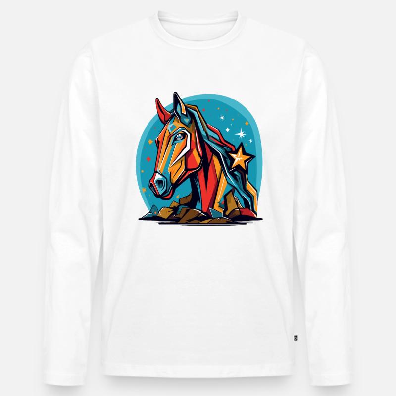 Sterne und ein buntes Pferd - Männer Premium Bio Langarmshirt - Weiß