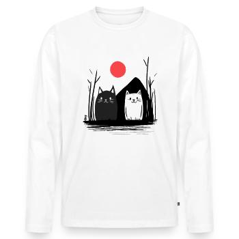 Japan rote Sonne und niedliche Manga Katzen - Männer Premium Bio Langarmshirt - Weiß - Vorne - Nico (187cm)