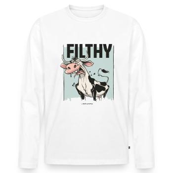 Vache dégoûtée, sale et crasseuse - T-shirt manches longues Premium bio Homme - blanc - Devant - Nico (187cm)