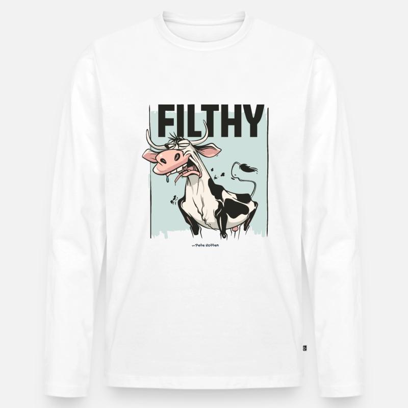 Angeekelte Kuh, dreckig und schmuddelig - Männer Premium Bio Langarmshirt - Weiß