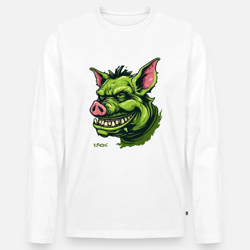 Grünes Goblin Schwein - Männer Premium Bio Langarmshirt - Weiß
