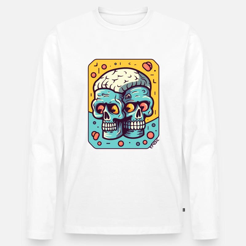 Zwillingskopf-Gehirn-Zombies - Männer Premium Bio Langarmshirt - Weiß