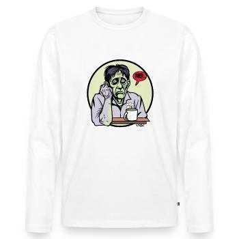 Zombie ennuyé avec du café et de la fleur - T-shirt manches longues Premium bio Homme - blanc - Devant - Nico (187cm)