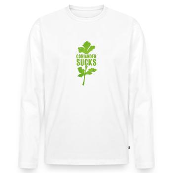 Coriander Sucks | Funny Gift | I hate Cilantro - Men's Premium Organic Long Sleeve Shirt - white - Front - Nico (187cm)