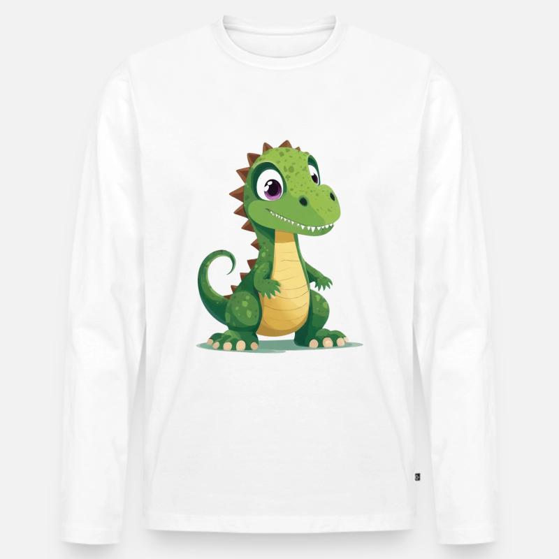 Niedlicher Dinosaurier - Männer Premium Bio Langarmshirt - Weiß