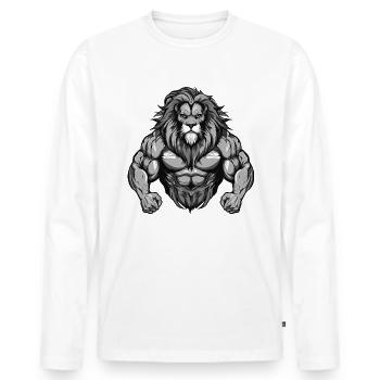 Leo Beast Bodybuilding Muscles - Men's Premium Organic Long Sleeve Shirt - white - Front - Nico (187cm)