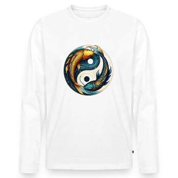 Japanese Yin Yang Symbol Koi Fish - T-shirt manches longues Premium bio Homme - blanc - Devant - Nico (187cm)