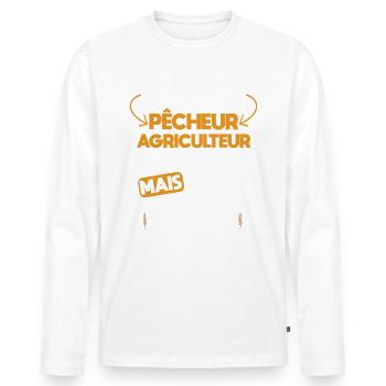 Pêcheur - Pêche - Cadeau - Humour - Agriculteur - T-shirt manches longues Premium bio Homme - blanc - Devant - Nico (187cm)
