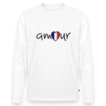 Love for France with flag. Amour or l' amour - Men's Premium Organic Long Sleeve Shirt - white - Front - Nico (187cm)