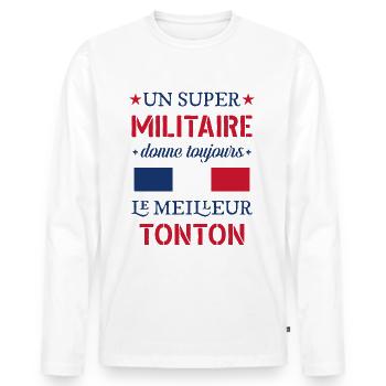 Super tonton Militaire Cadeau Fete Des Peres - T-shirt manches longues Premium bio Homme - blanc - Devant - Nico (187cm)