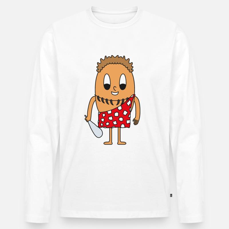 Steinzeitmann Ei - Männer Premium Bio Langarmshirt - Weiß
