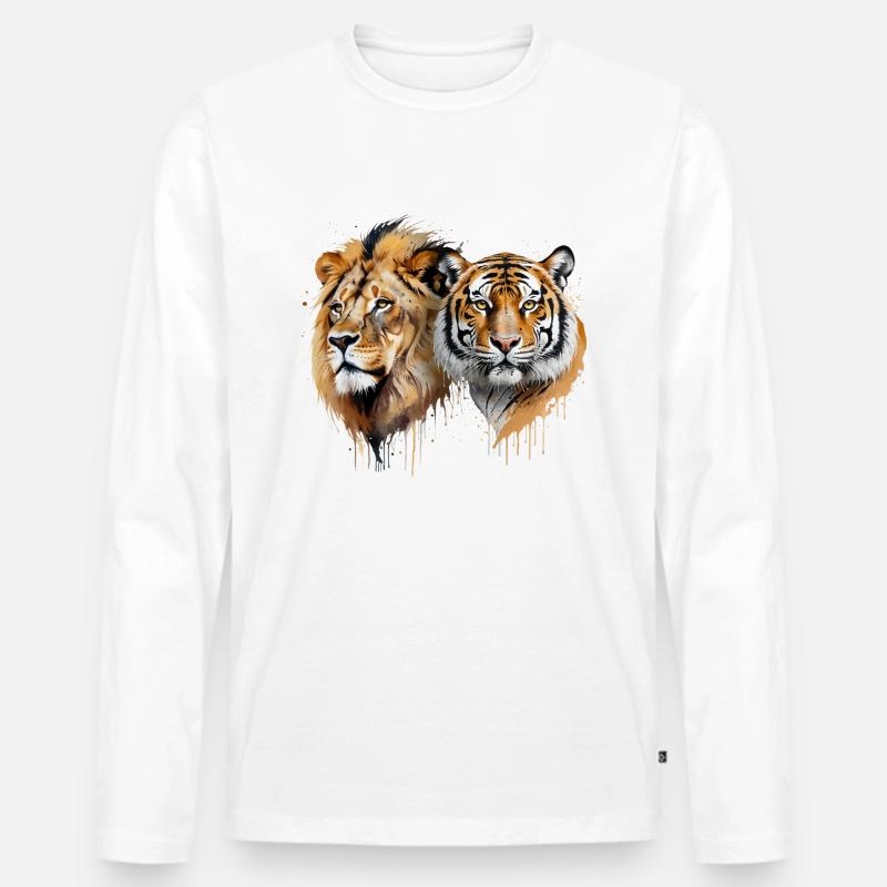 Löwe und Tiger Showdown - Männer Premium Bio Langarmshirt - Weiß