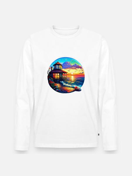 Pavillon am Meer - Männer Premium Bio Langarmshirt - Weiß
