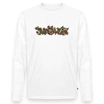 Junglist Camo Graffiti DNB Drum n Bass - Men's Premium Organic Long Sleeve Shirt - white - Front - Nico (187cm)