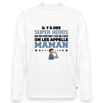 Il Y A Des Super Héros | Cadeau Super Maman - T-shirt manches longues Premium bio Homme - blanc - Devant - Nico (187cm)