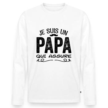 Je Suis Un Papa Qui Assure Cadeau Fête Des Pères - T-shirt manches longues Premium bio Homme - blanc - Devant - Nico (187cm)