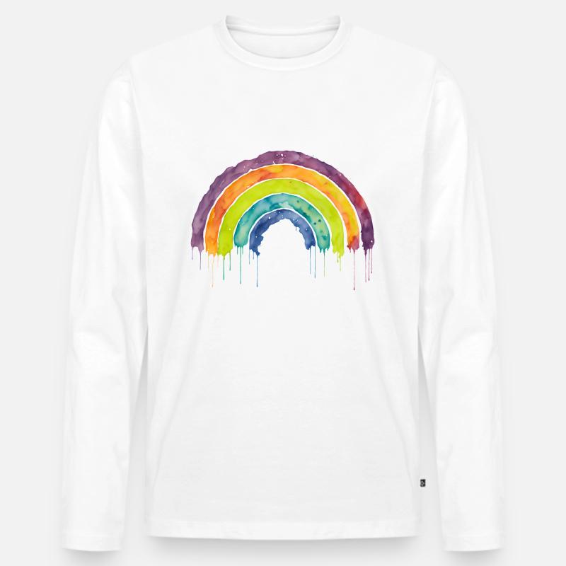 Bunter Horizont Aquarell Regenbogen - Männer Premium Bio Langarmshirt - Weiß