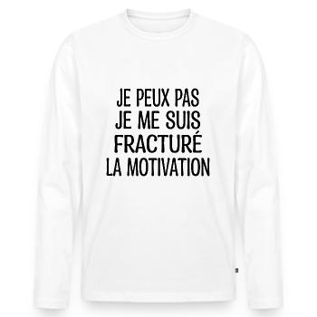 Je Peux Pas Je Me Suis Fracturé La Motivation - T-shirt manches longues Premium bio Homme - blanc - Devant - Nico (187cm)