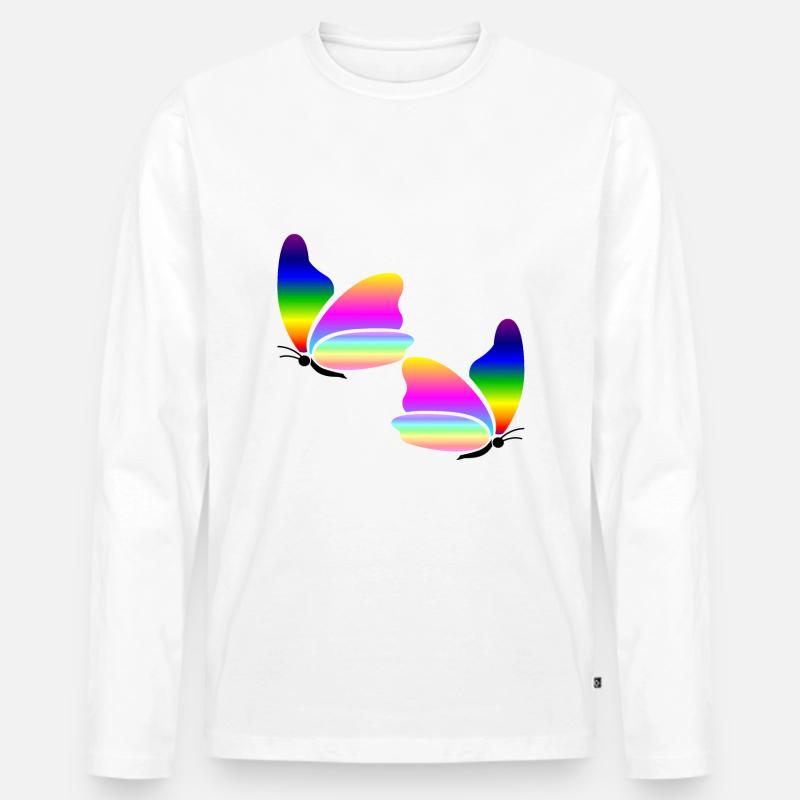 Regenbogen-Schmetterling - Männer Premium Bio Langarmshirt - Weiß