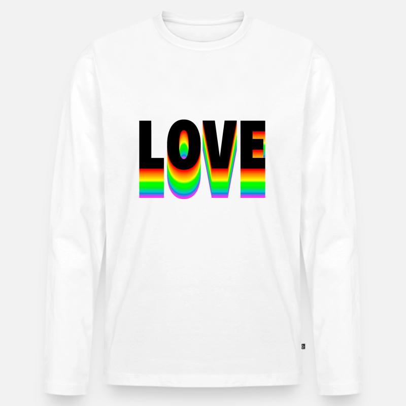 Love Text Regenbogen - Männer Premium Bio Langarmshirt - Weiß