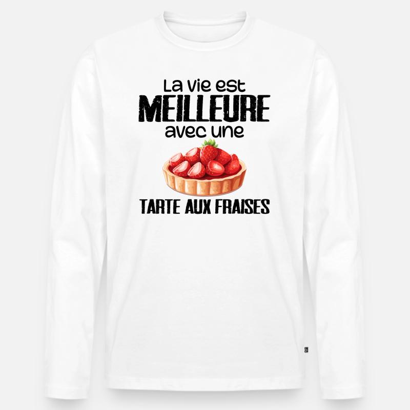 Erdbeerkuchen - Männer Premium Bio Langarmshirt - Weiß