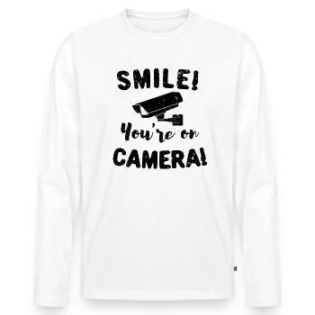 Smile you're on camera Surveillance - T-shirt manches longues Premium bio Homme - blanc - Devant - Nico (187cm)