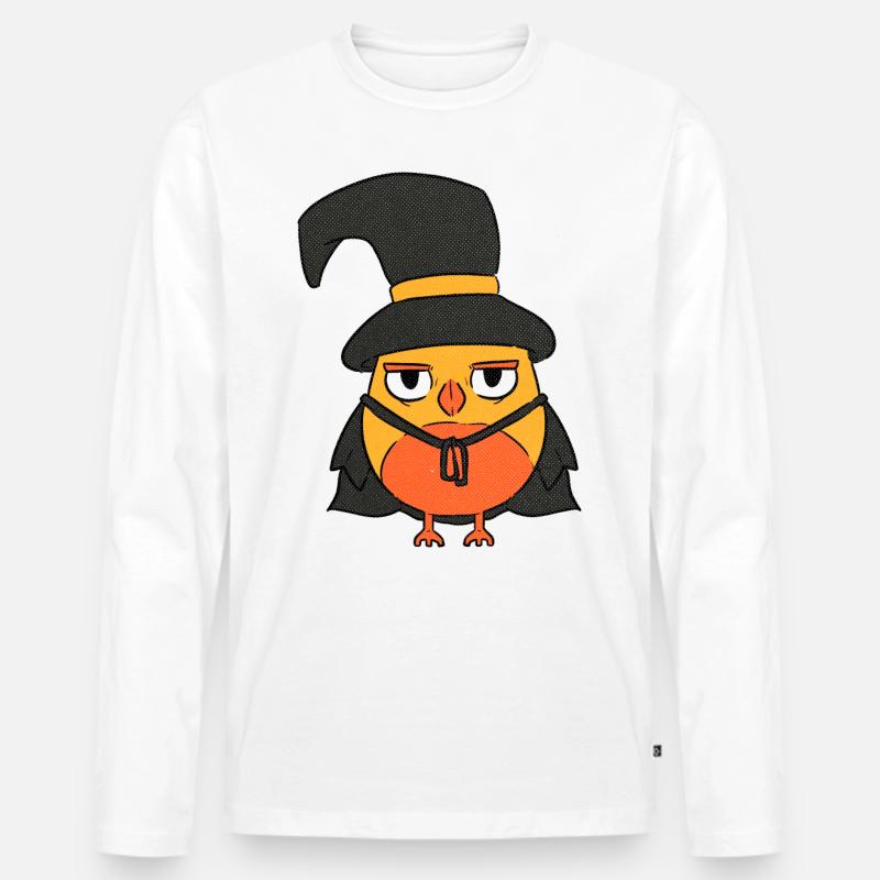 Halloween Eule Zauberer Hexe - Männer Premium Bio Langarmshirt - Weiß
